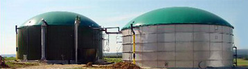 Zwei Biogasbehälter mit grünen Dächern auf dem alten Topinfo-Anlagenbild
